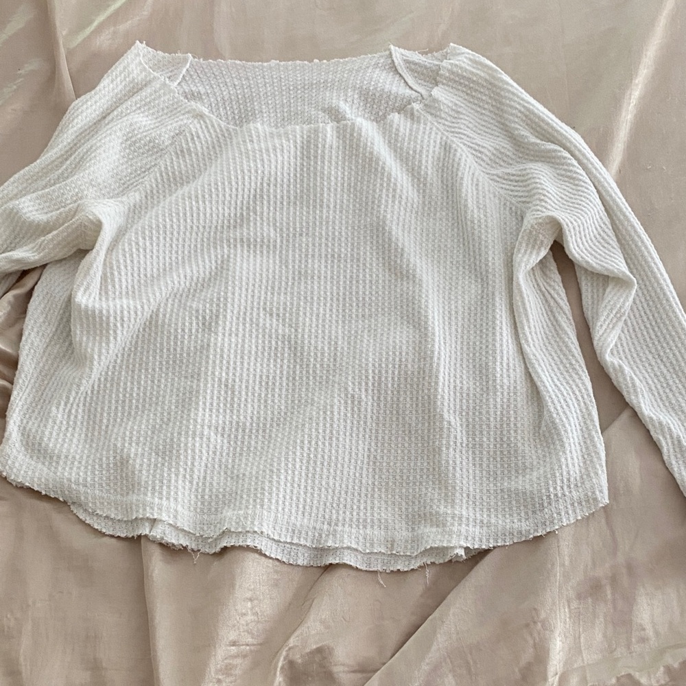 Target Women's Long Sleeve White Cut Off Shoulder Waffle Top